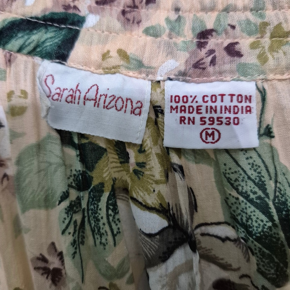 Vintage 90s Sarah Arizona Floral Cotton Gauze Tiered Maxi Skirt Pink Sage Green - Picture 5 of 5